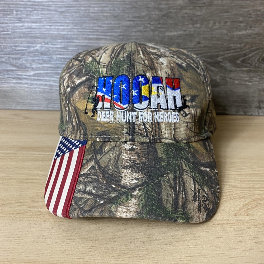 Hooah Deer Hunt For Heroes Hat Cap Strap Back Camouflage American Flag Mens Camo